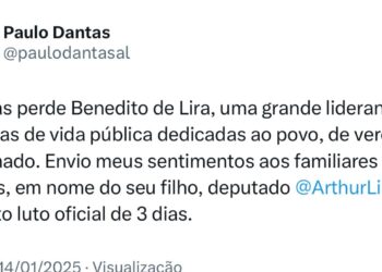 Governador Paulo Dantas lamenta morte de Benedito de Lira e decreta luto oficial de três dias
