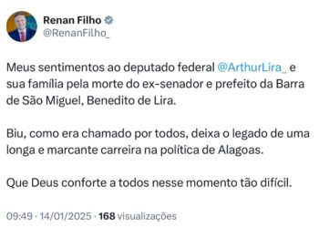 Ministro Renan Filho lamenta a morte de Benedito de Lira, ex-senador e prefeito da Barra de São Miguel